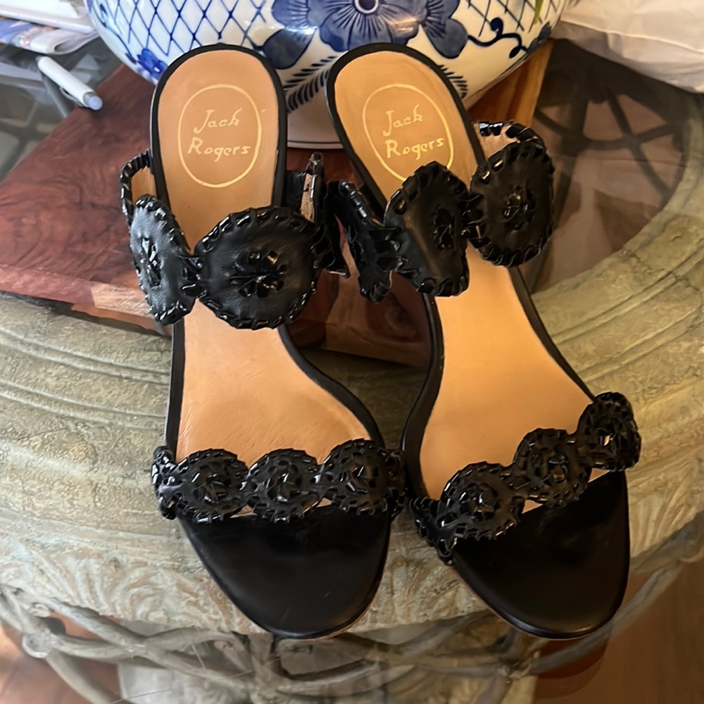 Jack Rogers Lauren wedge sandals black size 8.5
